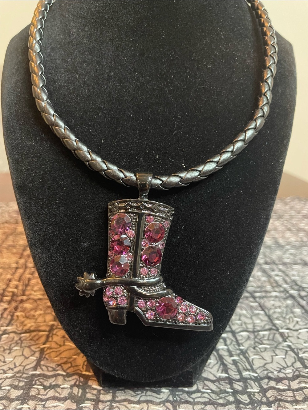 Y2K Vintage Purple Crystal Cowboy Boot Pendant Necklace